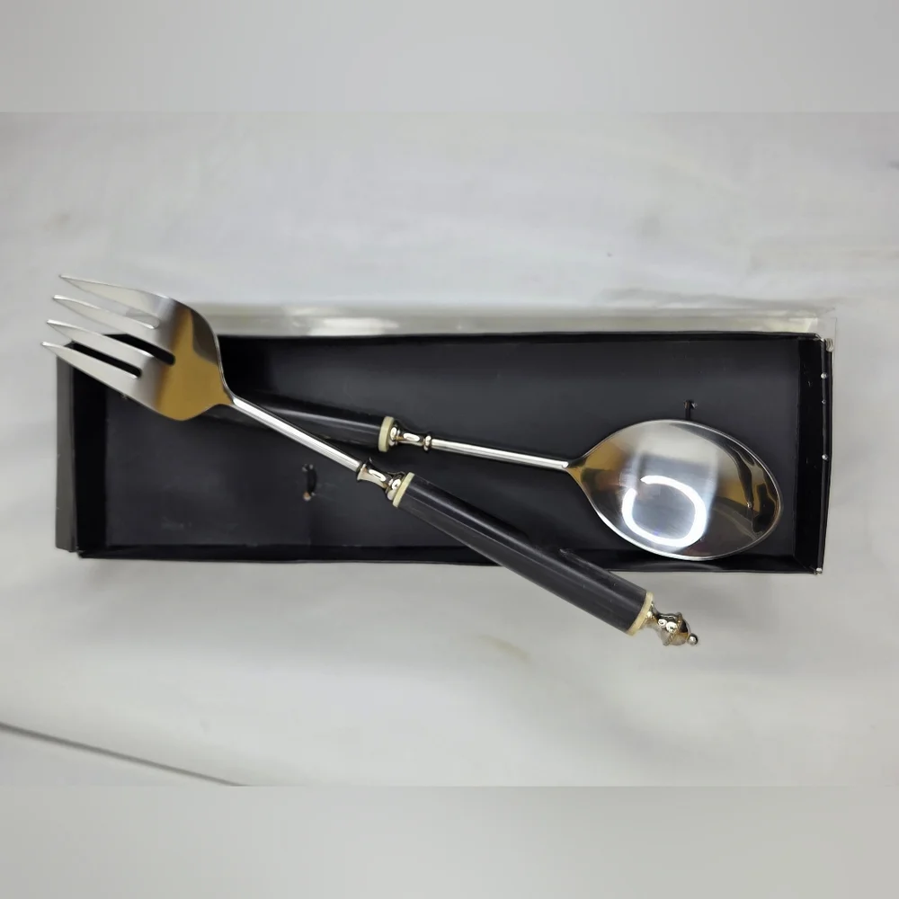 Chic Black and Silver Serving Salad Set Utensils For Everyday